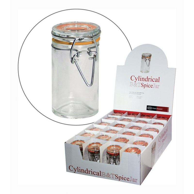Grant Howard 3 Ounce Airtight Cylindrical Glass Spice Jar Set w/ Lids (24 Pack)