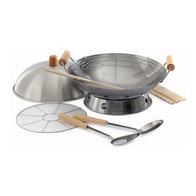 Norpro 10 Piece 14 Inch Carbon Steel Stir Fry Cooking Pan Wok Set w/ Racks & Lid