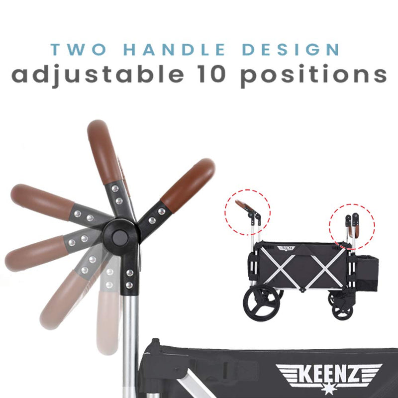 Keenz 7S Push Pull 2-Kid Baby Toddler Kids Wheeled Stroller Wagon, Canopy, Black