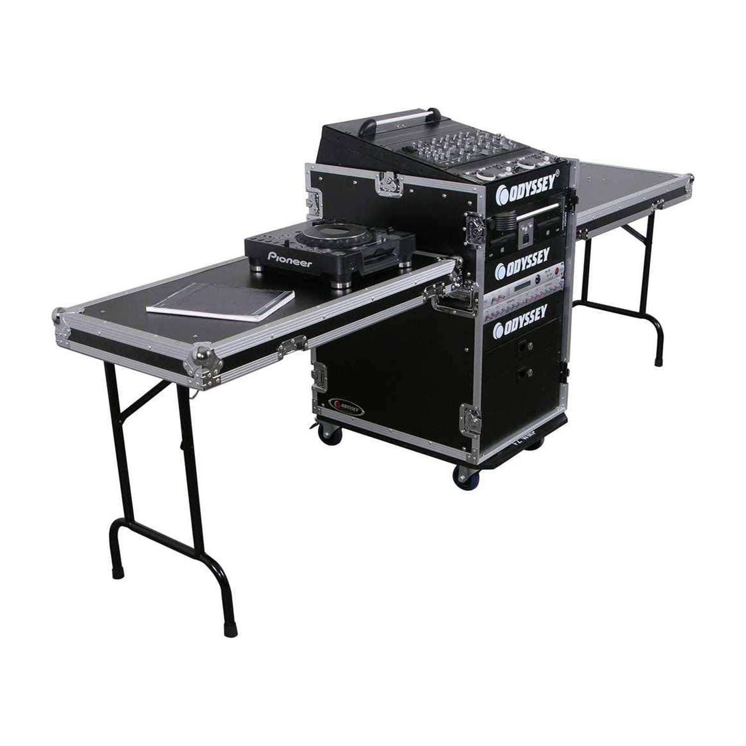 Odyssey 13U Top Slanted 16U Bottom Vertical Pro Combo Rack with 2 Side Tables - VMInnovations