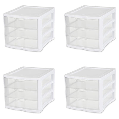 Sterilite ClearView Compact Stacking 3 Drawer Storage Organizer System, (4 Pack)