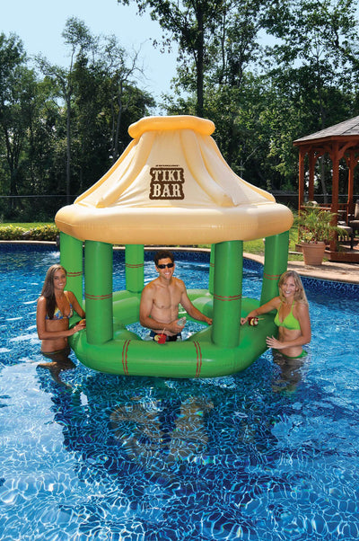 Swimline Swimming Pool Party Inflatable Floating Tiki Swim Up Bar with Coolers - VMInnovations