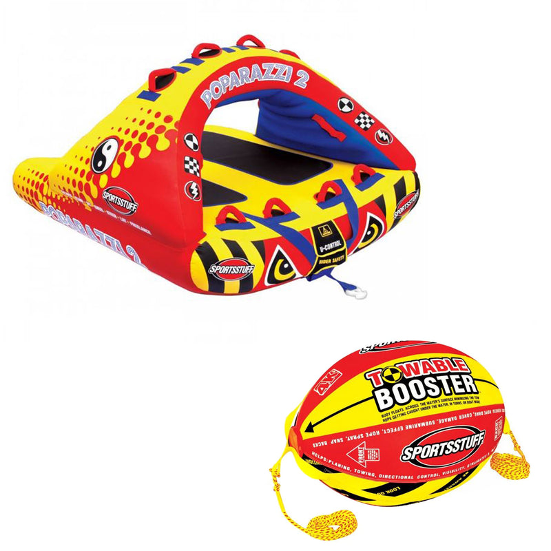 Airhead Poparazzi Double Rider Wing-Shaped Boat Towable Tube w/ 4K Booster Ball