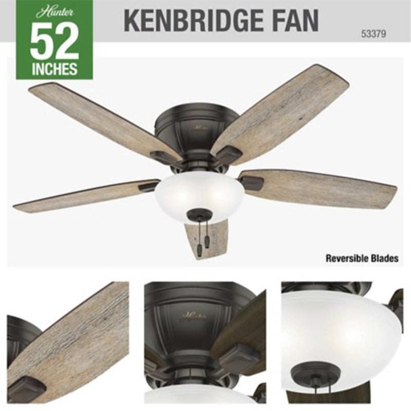 Hunter Kenbridge 52" Ceiling Fan with LED Lights and Pull Chain, Dark Walnut