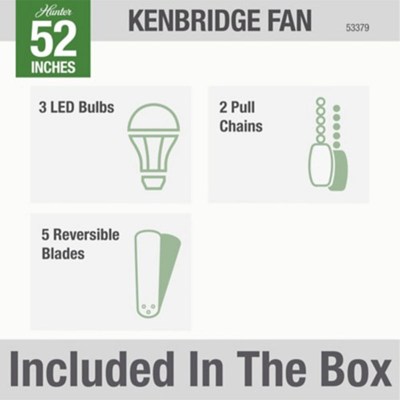 Hunter Kenbridge 52" Ceiling Fan with LED Lights and Pull Chain, Dark Walnut