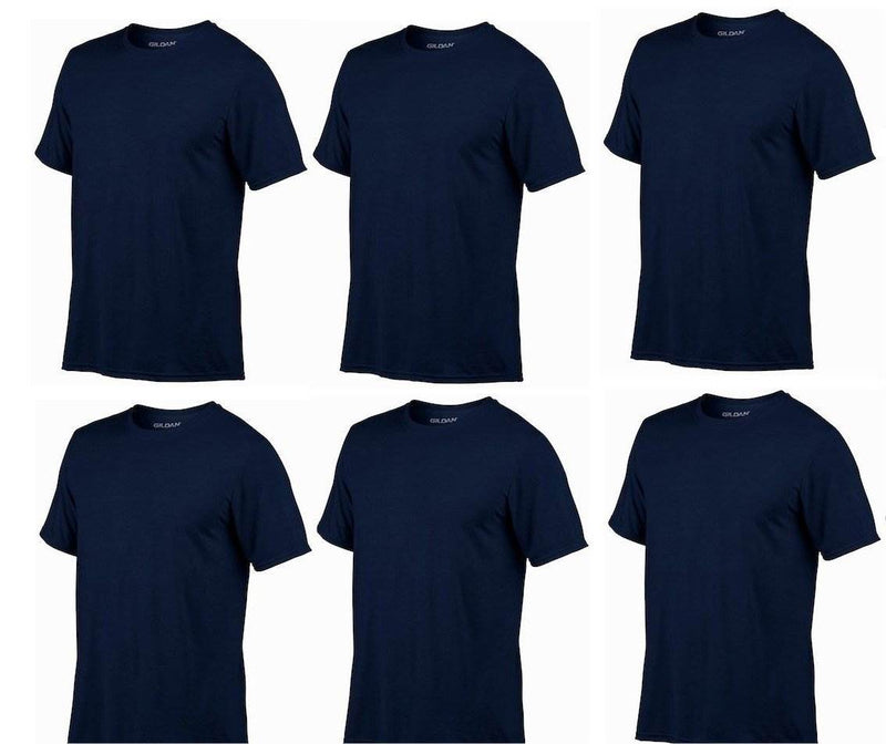 6) NEW Gildan Dry Fit Mens Large L Adult Short Sleeve Performance T-Shirt Navy
