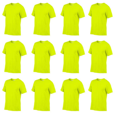 12) Gildan Mens LG Large Adult Performance Dry Fit Short Sleeve T-Shirt Yellow