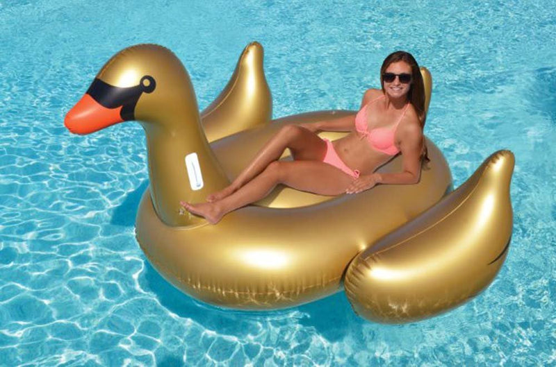 Swimline Giant Inflatable Mega 76" Swan Swimming Pool Water Float Raft, Gold