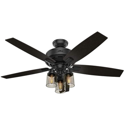 Hunter Bennett 52" Ceiling Fan with LED Lights and Remote Control, Matte Black