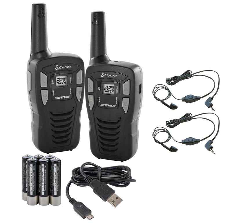 (2) COBRA CXT145 MicroTalk 16 Mile 22 Ch Walkie Talkie 2-Way Radios + Headsets