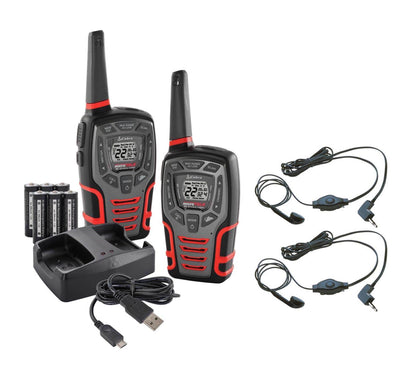 (2) COBRA CXT545 MicroTalk 28 Mile 22 Ch 2-Way Radios Walkie Talkies w/ Headsets