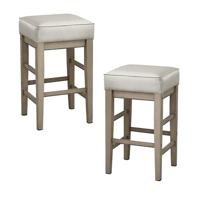 Lexicon 29" Pub Height Wooden Stool Leather Seat Barstool Set, White (4 Pack)