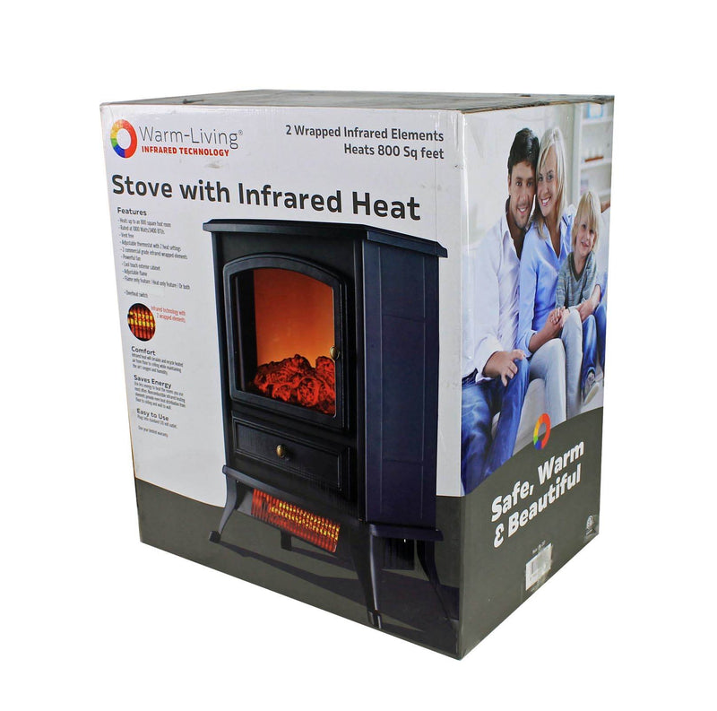 Warm Living 1000W Electric Infrared Heat 800 Sq Ft Home Stove Fireplace | Black