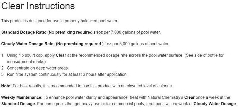 Natural Chemistry 03555 Clear Swimming Pool Spa Hot Tub Chitosan Water Clarifier