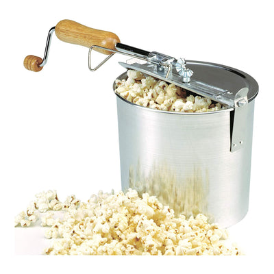 Norpro 4 Quart Old Time Aluminum Stovetop Popcorn Maker with Wooden Handle Crank