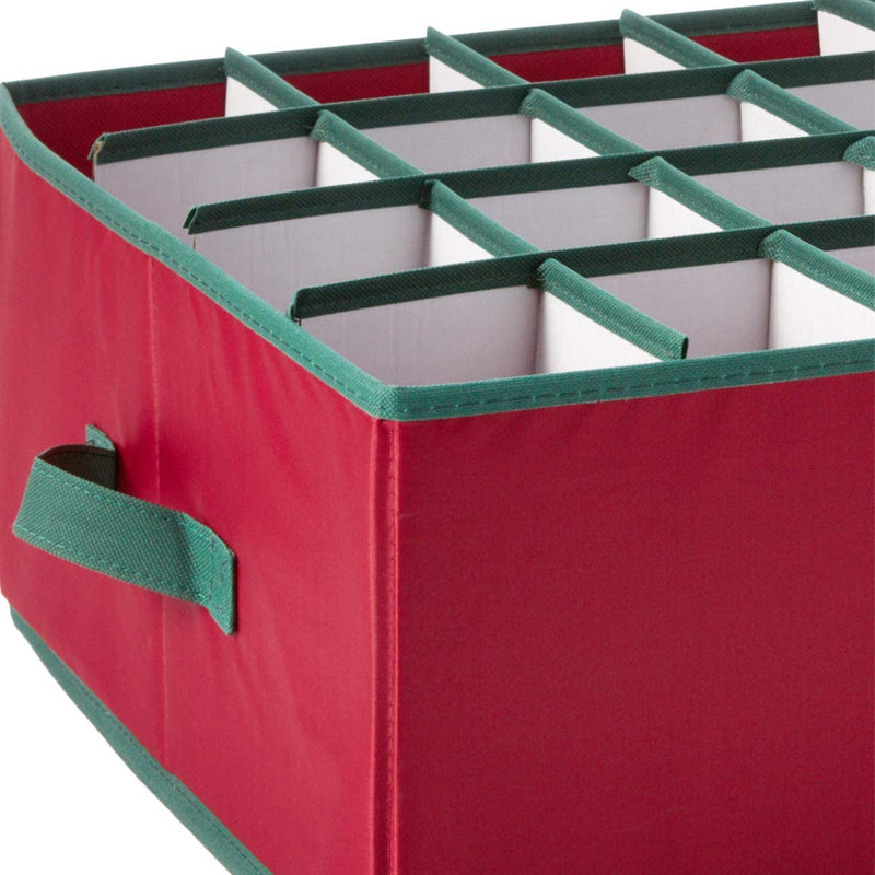 HOMZ 56 Ornament with Lid & 2 Handles Christmas Holiday Divided Storage Box, Red