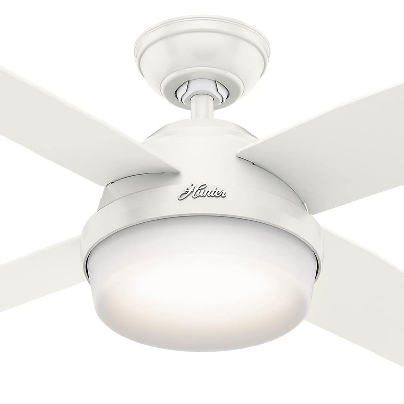 Hunter Dempsey 44" Quiet Ceiling Fan with LED Light and Handheld Remote, White