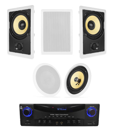VM Audio Elux 8" 5.1 In Wall Surround Sound Theater System + Pyle PT570AU Amp