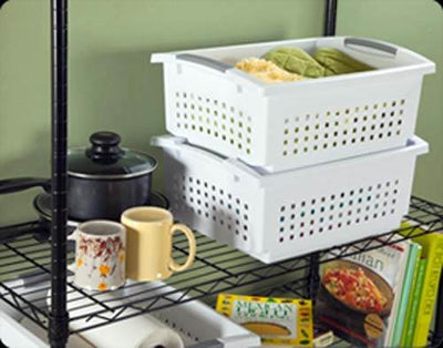 Sterilite Large Plastic Stacking Closet Organizer and Storage Basket (6 Pack) - VMInnovations