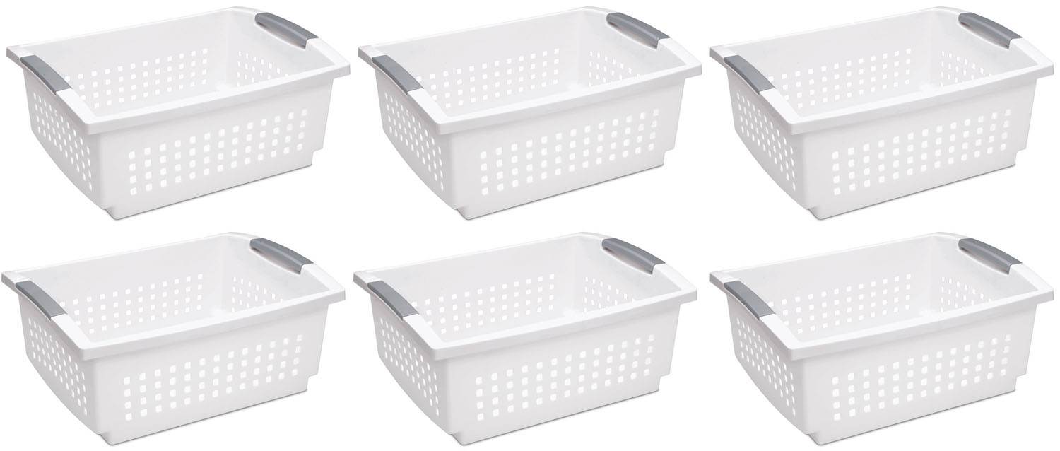 Sterilite Large Plastic Stacking Closet Organizer and Storage Basket (6 Pack) - VMInnovations