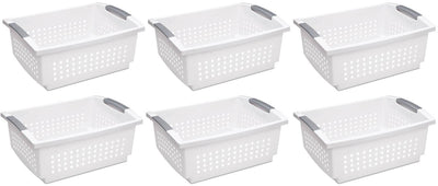 Sterilite Large Plastic Stacking Closet Organizer and Storage Basket (6 Pack) - VMInnovations