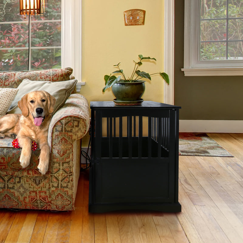 Casual Home Pet Crate End Table w/ Lockable Latch for Large Sized Pets, Black
