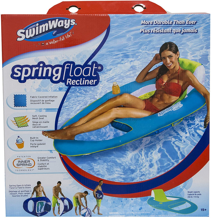 SwimWays Spring Float Inflatable Vinyl Recliner Pool Lounger Aqua/Lime(Open Box)