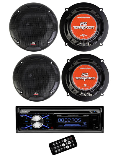 4) New MTX TERMINATOR653 6.5" 90W Car Speakers Stereo + Boss 506UA MP3 CD Player