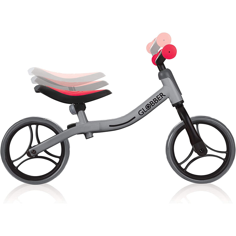 Globber GO BIKE Adjustable Balance Training Bike for Toddlers, Silver and Red