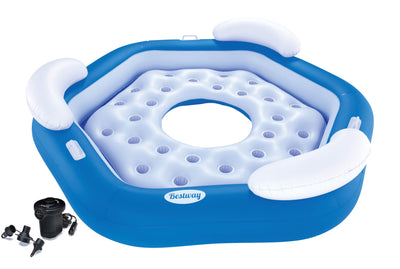 Bestway 75"x70" 3-Person Floating Water Island Lounge Tube Raft with Air Pump