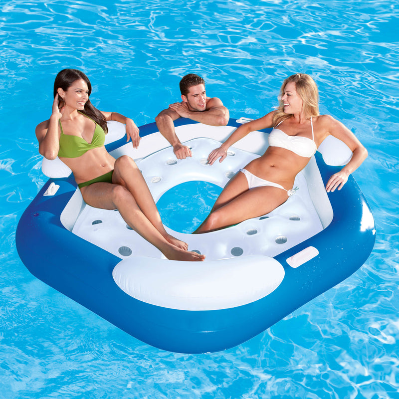 Bestway 75"x70" 3-Person Floating Water Island Lounge Tube Raft with Air Pump