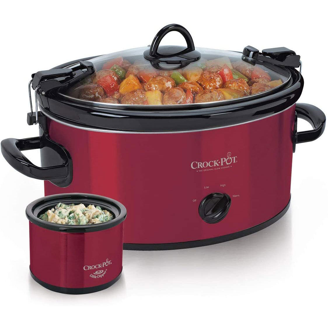 Crock-Pot Programmable 6-Quart Countdown Oval Slow Cooker with Dipper, Red - VMInnovations