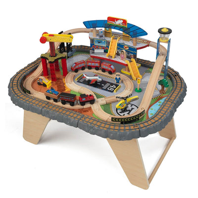 KidKraft Kids 58 Piece Transportation Station Wood Train Play Set Activity Table