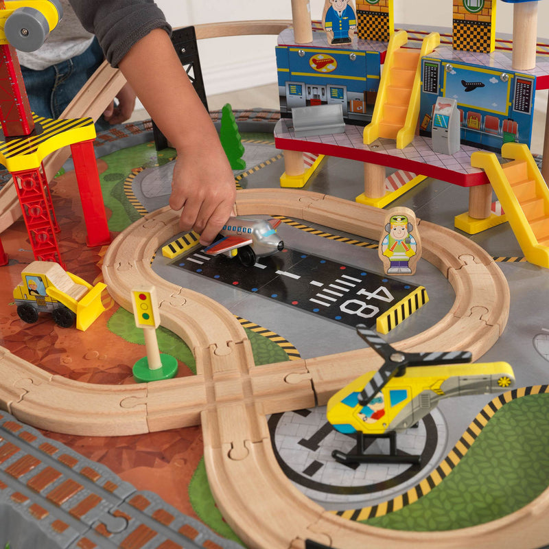 KidKraft Kids 58 Piece Transportation Station Wood Train Play Set Activity Table