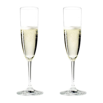 Riedel 5.6 Ounce Vinum Champagne & Wine Flute Clear Crystal Glass Set, (2 Pack)