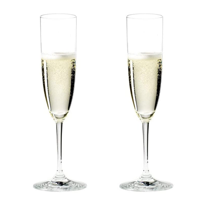 Riedel 5.6 Ounce Vinum Champagne & Wine Flute Clear Crystal Glass Set, (2 Pack)