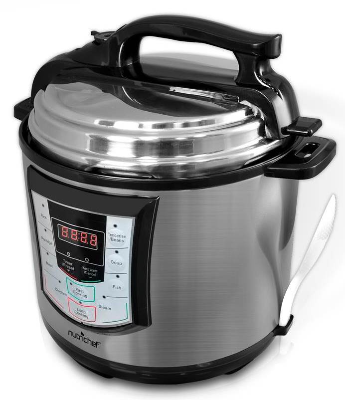 Nutrichef PKPRC22 6 Quart Digital Stainless Electronic Pressure/Slow Cooker