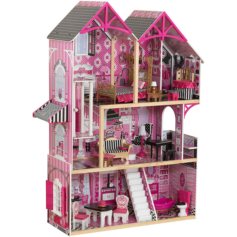 KidKraft 65944 3 Level Bella Dollhouse with 16 Different Fun Accessories, Pink