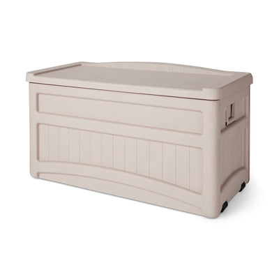 Suncast DB7500 73 Gallon Resin Outdoor Patio Storage Deck Box with Seat, Taupe