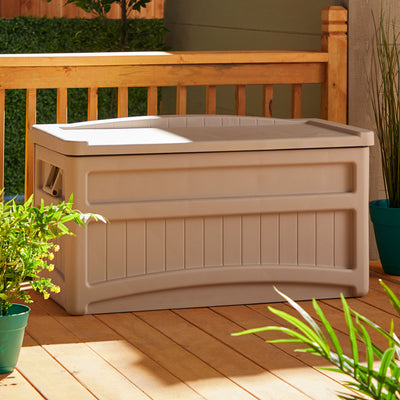 Suncast DB7500 73 Gallon Resin Outdoor Patio Storage Deck Box with Seat, Taupe