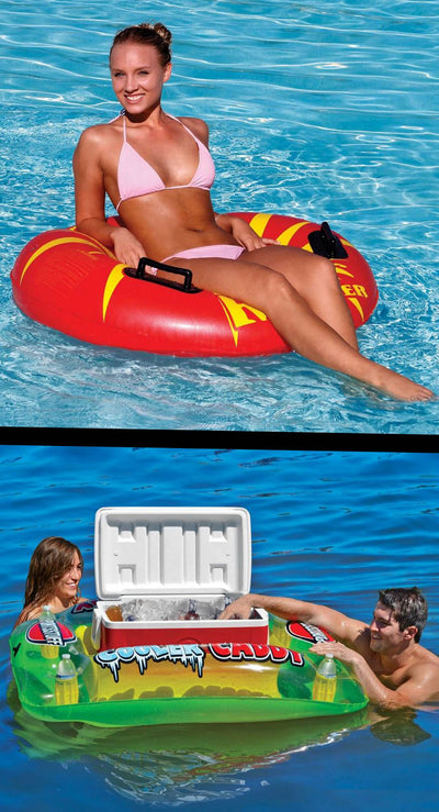 Airhead Rollin' River Inflatable Float Tube w/ Sportsstuff Drink Cooler Caddy