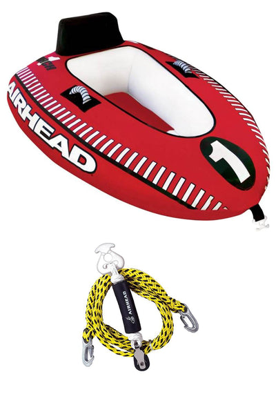 Airhead Mach 1 Single Rider Inflatable Boat Towable Tube + Tow Harness | AHM1-1