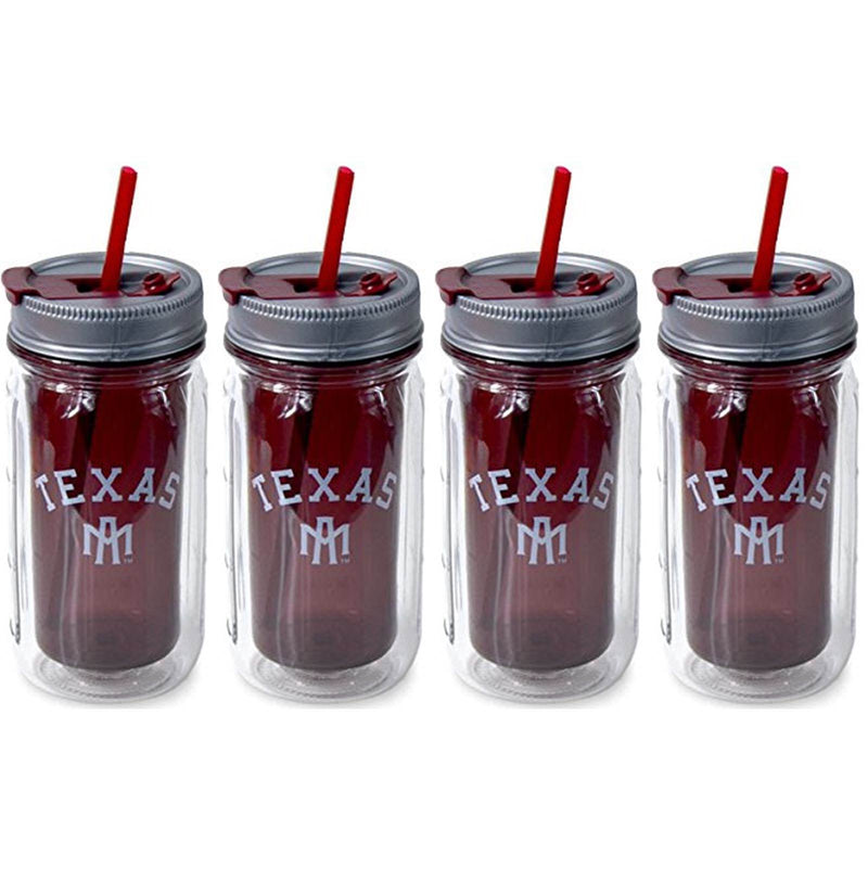 (4) Cool Gear Texas A&M College Football Tailgate Mason Jar Water Bottles | 16oz