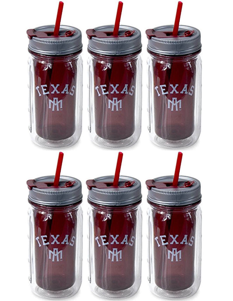 (6) Cool Gear Texas A&M College Football Tailgate Mason Jar Water Bottles | 16oz