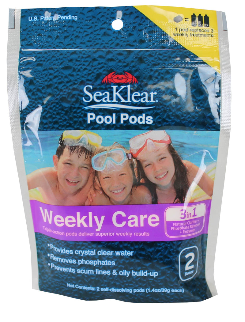 2) SeaKlear 1160000 Swimming Pool Pods 3-in-1 Water Clarifier Weekly Care, Pair