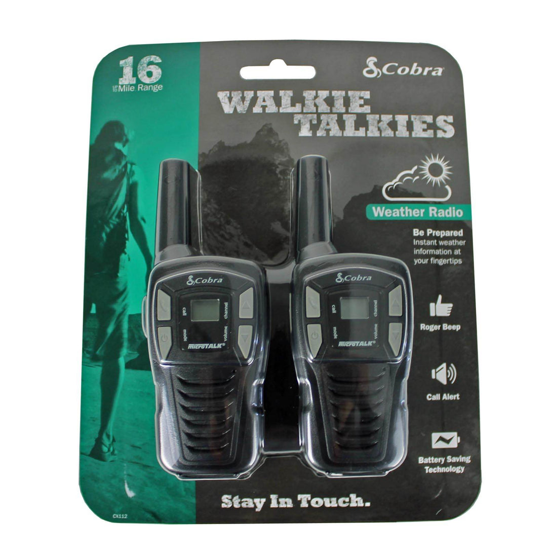 Pair of Cobra CX112 16 Mile 22ch FRS/GMRS Walkie Talkie 2-Way Radios - Open Box - VMInnovations
