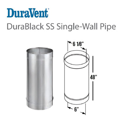 DuraVent DuraBlack Stainless Steel Single Wall Stove Pipe, 48x6 Inch (Open Box)