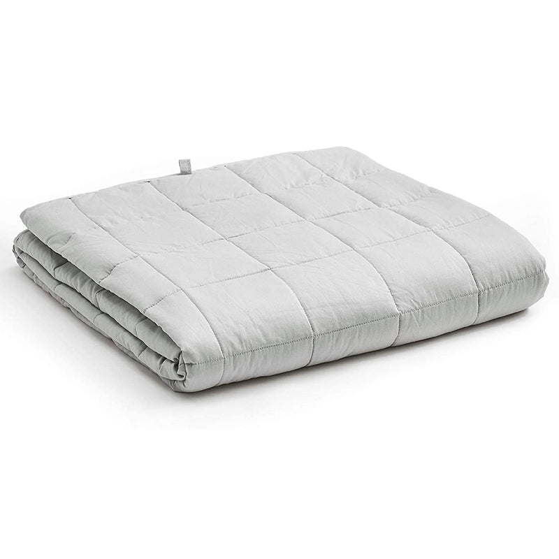 YnM Cotton 60 x 80 In 20 Lb Weighted Blanket for Queen & King Beds, Light Grey