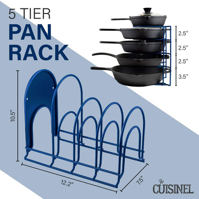 Cuisinel 12.2 In Heavy Duty Extra Large 5 Pan & Pot Organizer 5 Tier Rack, Blue