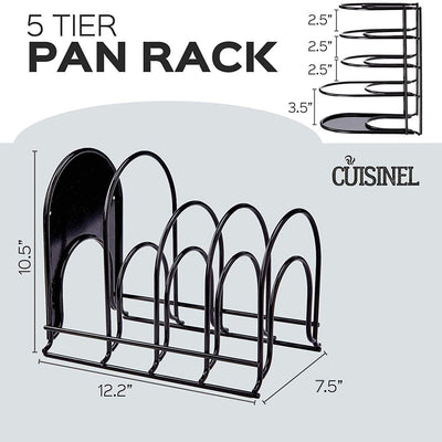 Cuisinel 12.2 In Extra Large 5 Pan & Pot Organizer 5 Tier Rack, Black (Open Box)